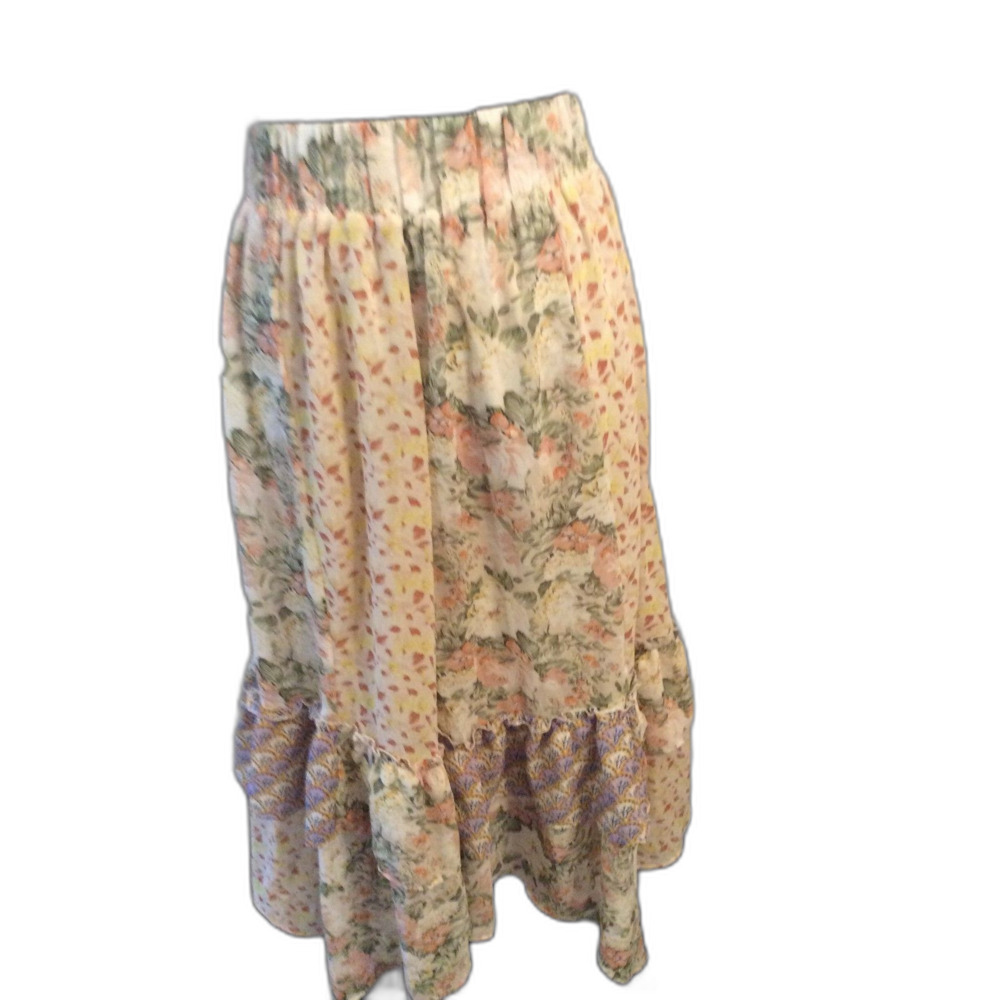 New NWT Floral Cottagecore Tiered Midi Skirt M Romantic Fairy Ruffles